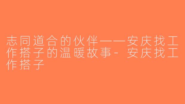 志同道合的伙伴——安庆找工作搭子的温暖故事-安庆找工作搭子