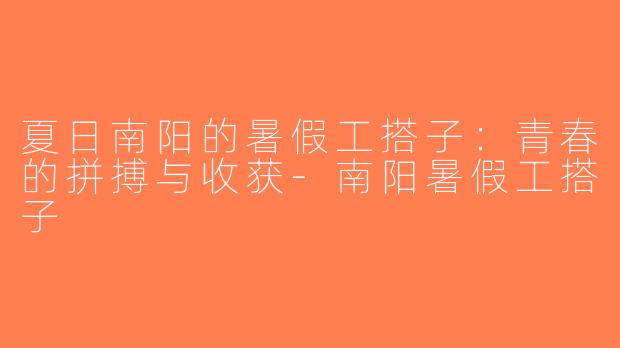 夏日南阳的暑假工搭子：青春的拼搏与收获-南阳暑假工搭子