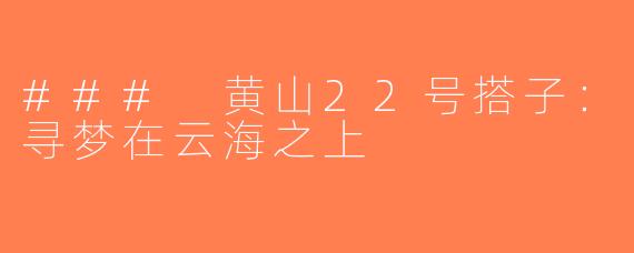 ### 黄山22号搭子：寻梦在云海之上