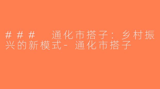 ### 通化市搭子：乡村振兴的新模式-通化市搭子