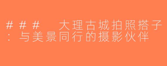 ### 大理古城拍照搭子：与美景同行的摄影伙伴