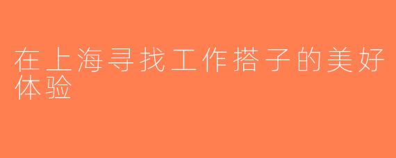 在上海寻找工作搭子的美好体验