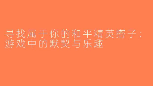 寻找属于你的和平精英搭子：游戏中的默契与乐趣