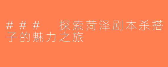 ### 探索菏泽剧本杀搭子的魅力之旅