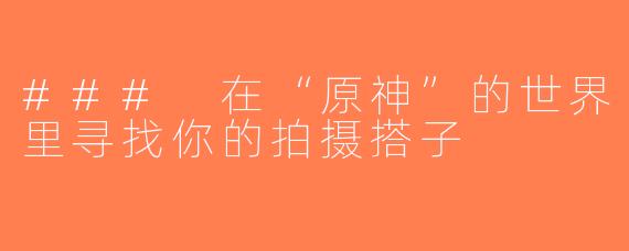 ### 在“原神”的世界里寻找你的拍摄搭子
