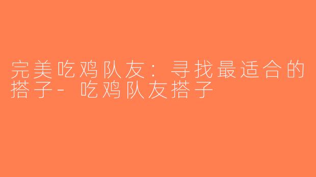 完美吃鸡队友：寻找最适合的搭子-吃鸡队友搭子