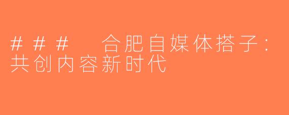 ### 合肥自媒体搭子：共创内容新时代
