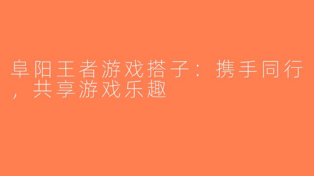 阜阳王者游戏搭子：携手同行，共享游戏乐趣