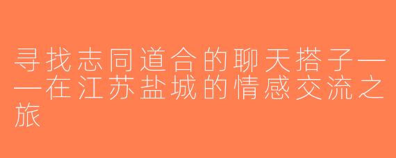 寻找志同道合的聊天搭子——在江苏盐城的情感交流之旅