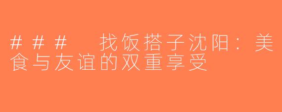 ### 找饭搭子沈阳：美食与友谊的双重享受