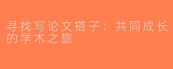寻找写论文搭子：共同成长的学术之旅
