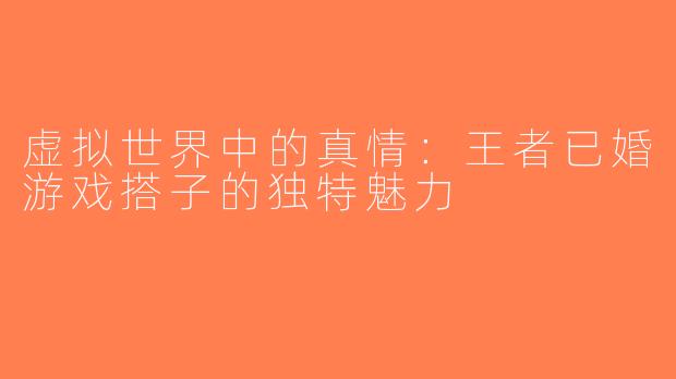 虚拟世界中的真情：王者已婚游戏搭子的独特魅力