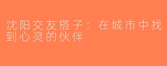 沈阳交友搭子：在城市中找到心灵的伙伴