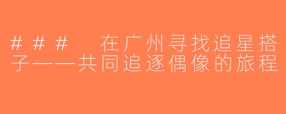 ### 在广州寻找追星搭子——共同追逐偶像的旅程