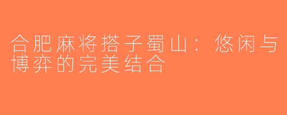 合肥麻将搭子蜀山：悠闲与博弈的完美结合
