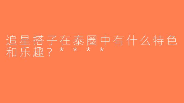 追星搭子在泰圈中有什么特色和乐趣？****