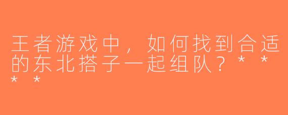 王者游戏中，如何找到合适的东北搭子一起组队？****