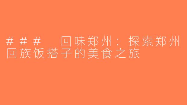 ### 回味郑州：探索郑州回族饭搭子的美食之旅