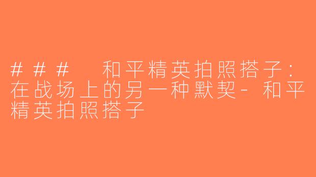 ### 和平精英拍照搭子：在战场上的另一种默契-和平精英拍照搭子