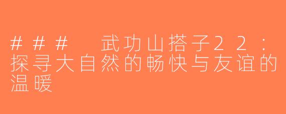 ### 武功山搭子22：探寻大自然的畅快与友谊的温暖