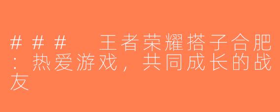 ### 王者荣耀搭子合肥：热爱游戏，共同成长的战友