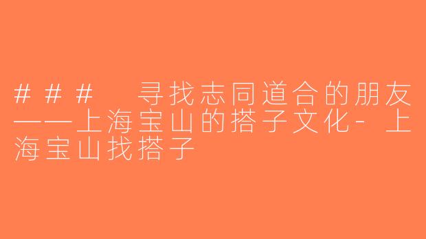 ### 寻找志同道合的朋友——上海宝山的搭子文化-上海宝山找搭子