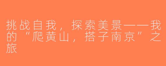 挑战自我，探索美景——我的“爬黄山，搭子南京”之旅
