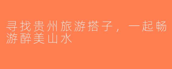 寻找贵州旅游搭子，一起畅游醉美山水
