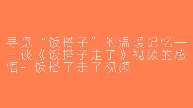 寻觅“饭搭子”的温暖记忆——谈《饭搭子走了》视频的感悟-饭搭子走了视频