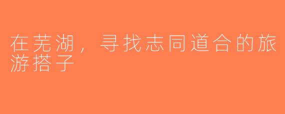 在芜湖，寻找志同道合的旅游搭子