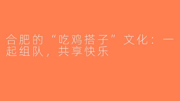 合肥的“吃鸡搭子”文化：一起组队，共享快乐