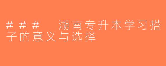 ### 湖南专升本学习搭子的意义与选择