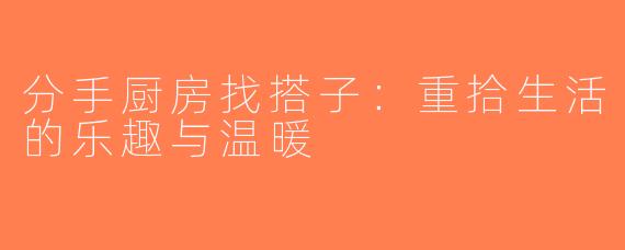分手厨房找搭子：重拾生活的乐趣与温暖