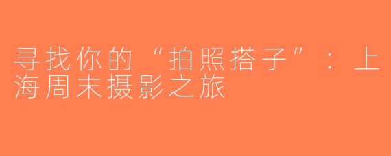 寻找你的“拍照搭子”：上海周末摄影之旅