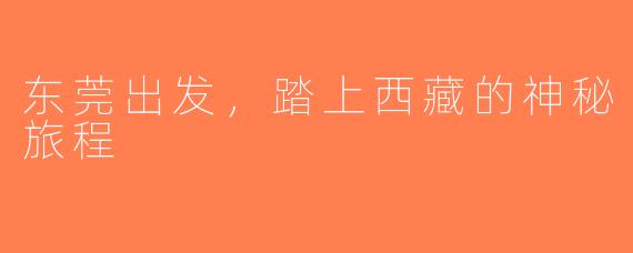 东莞出发，踏上西藏的神秘旅程