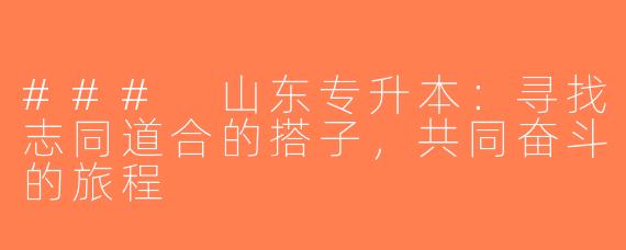 ### 山东专升本：寻找志同道合的搭子，共同奋斗的旅程