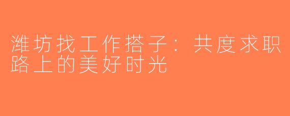 潍坊找工作搭子：共度求职路上的美好时光