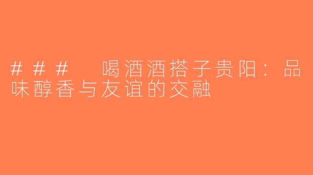 ### 喝酒酒搭子贵阳：品味醇香与友谊的交融