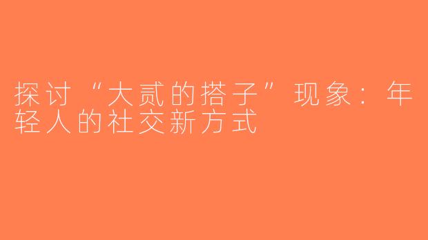 探讨“大贰的搭子”现象：年轻人的社交新方式