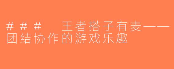 ### 王者搭子有麦——团结协作的游戏乐趣