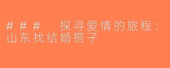 ### 探寻爱情的旅程：山东找结婚搭子