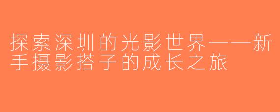 探索深圳的光影世界——新手摄影搭子的成长之旅