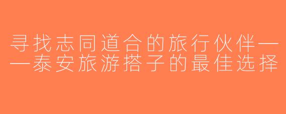 寻找志同道合的旅行伙伴——泰安旅游搭子的最佳选择