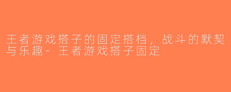 王者游戏搭子的固定搭档，战斗的默契与乐趣-王者游戏搭子固定