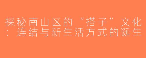 探秘南山区的“搭子”文化：连结与新生活方式的诞生