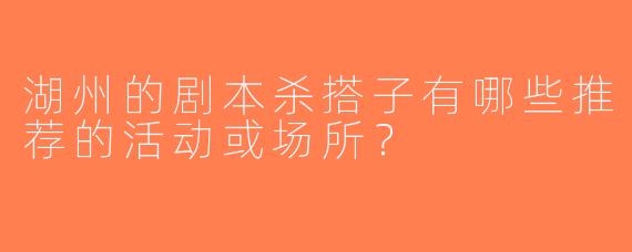 湖州的剧本杀搭子有哪些推荐的活动或场所？