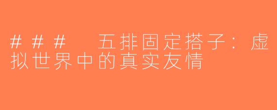 ### 五排固定搭子：虚拟世界中的真实友情