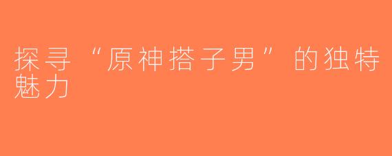 探寻“原神搭子男”的独特魅力