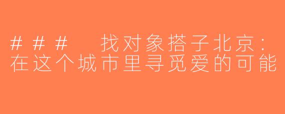 ### 找对象搭子北京：在这个城市里寻觅爱的可能