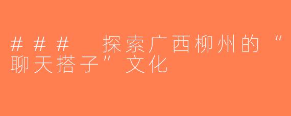 ### 探索广西柳州的“聊天搭子”文化